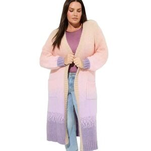 Torrid Coatigan Balloon Sleeve Midi Sweater Large Multi Stripe Ombre Soft Girl‎